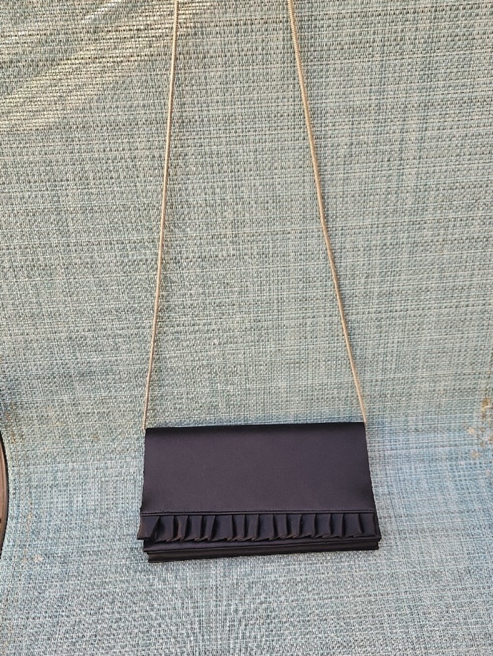 Bloomingdale's Black Ruffle Fold-Over Clutch - Picture 5 of 7